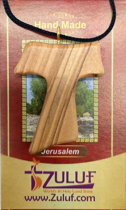 ✝️ tau cross charm necklace – handcrafted olive wood from bethlehem | 1.8x1.7 inches | spiritual symbol of peace &