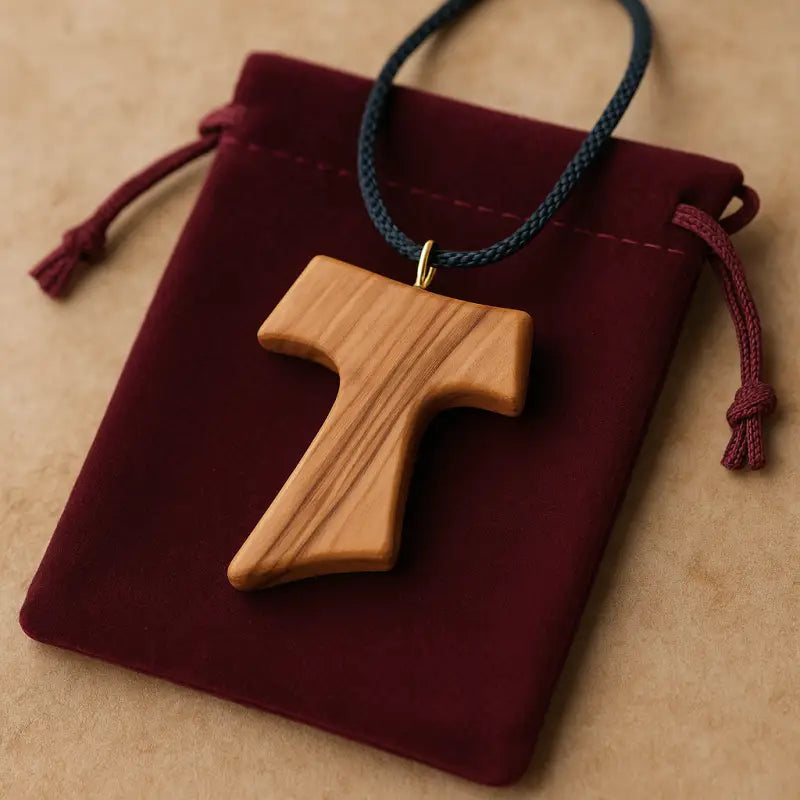 ✝️ tau cross charm necklace – handcrafted olive wood from bethlehem | 1.8x1.7 inches | spiritual symbol of peace &