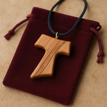 ✝️ tau cross charm necklace – handcrafted olive wood from bethlehem | 1.8x1.7 inches | spiritual symbol of peace &