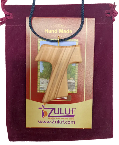 ✝️ tau cross charm necklace – handcrafted olive wood from bethlehem | 1.8x1.7 inches | spiritual symbol of peace &