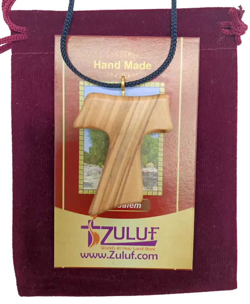 ✝️ tau cross charm necklace – handcrafted olive wood from bethlehem | 1.8x1.7 inches | spiritual symbol of peace &