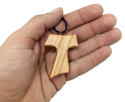 ✝️ tau cross charm necklace – handcrafted olive wood from bethlehem | 1.8x1.7 inches | spiritual symbol of peace &