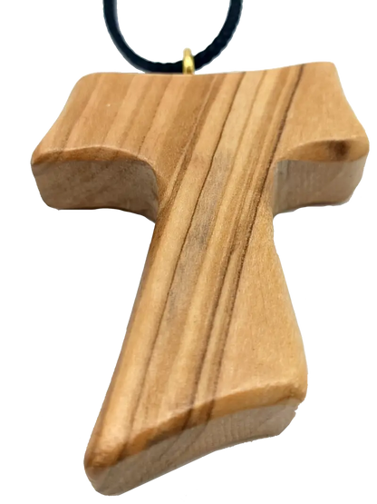 ✝️ tau cross charm necklace – handcrafted olive wood from bethlehem | 1.8x1.7 inches | spiritual symbol of peace &