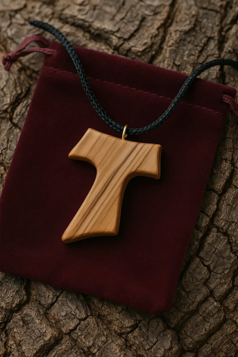 ✝️ tau cross charm necklace – handcrafted olive wood from bethlehem | 1.8x1.7 inches | spiritual symbol of peace &