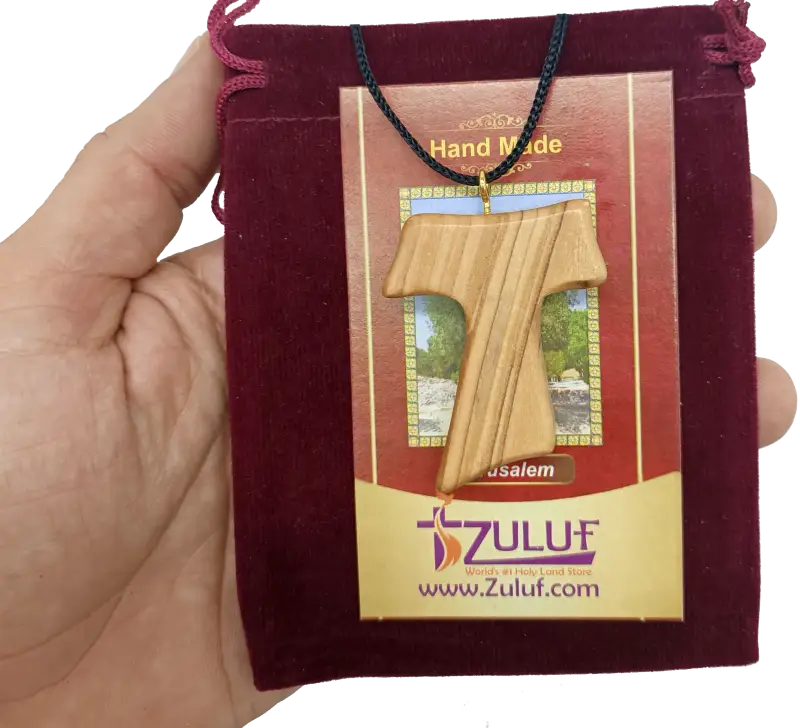 ✝️ tau cross charm necklace – handcrafted olive wood from bethlehem | 1.8x1.7 inches | spiritual symbol of peace &