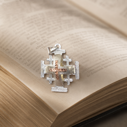 two tone silver rose gold jerusalem cross 5 bethlehem