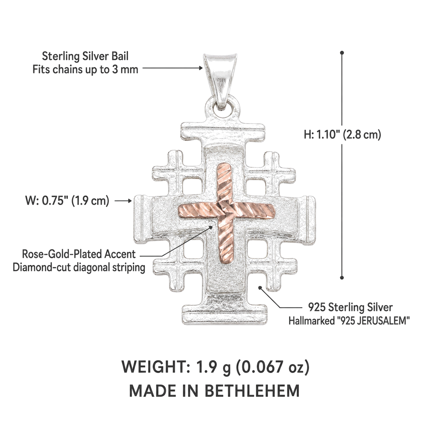 two tone silver rose gold jerusalem cross 2 bethlehem