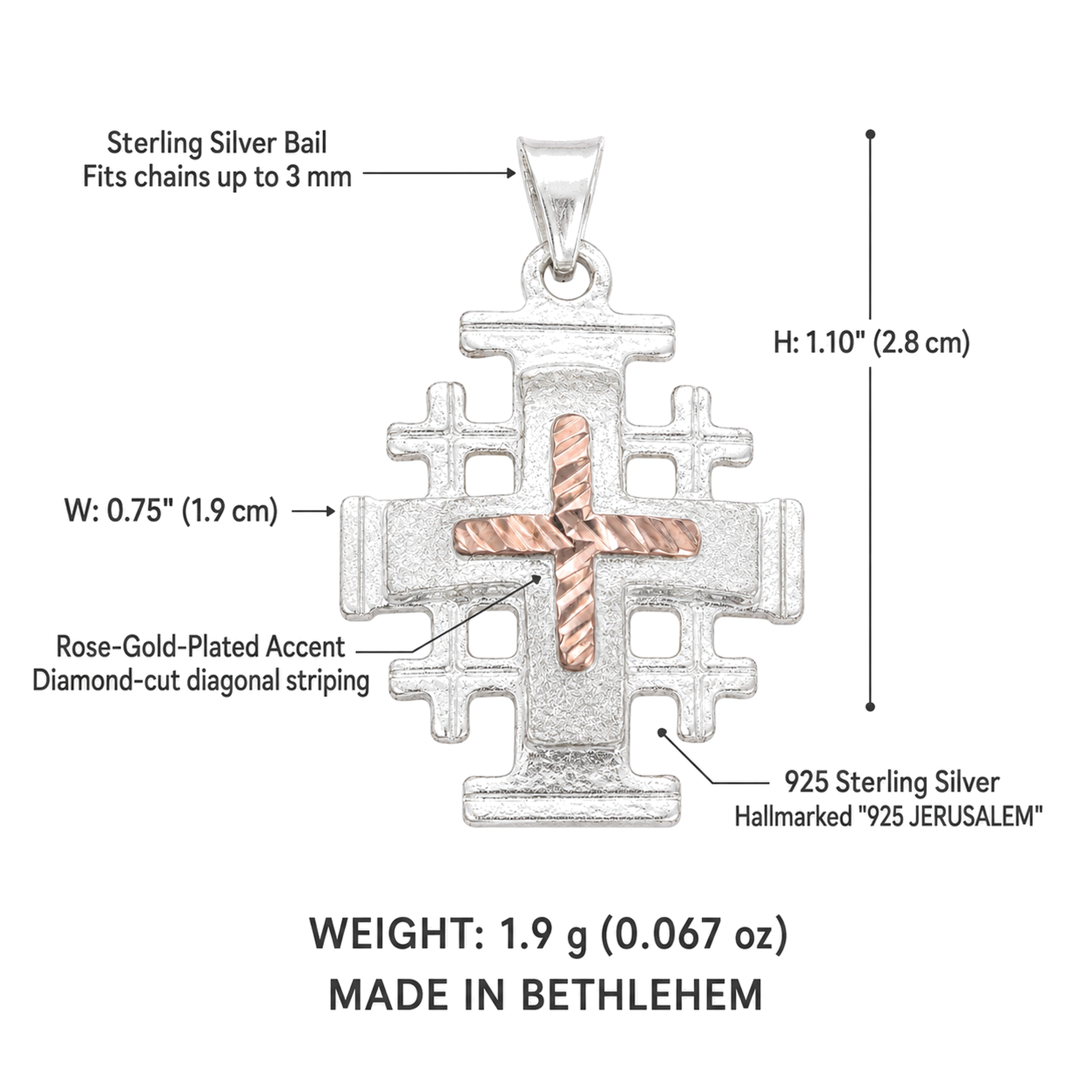 two tone silver rose gold jerusalem cross 2 bethlehem