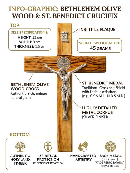 Handmade Olive Wood Saint Benedict Crucifix from Bethlehem – Catholic Wall Cross with - Additional View 16
