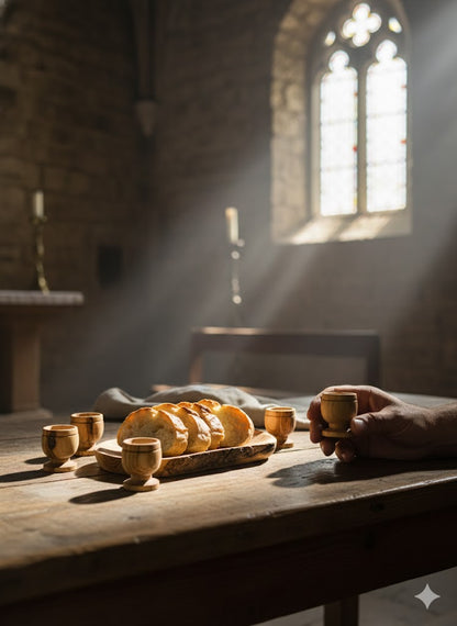 Olive Wood Mini Communion Cups Set of 6 with Bread Dish – Handmade in Bethlehem from Genuine Holy Land Olive Wood