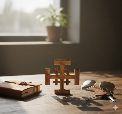 Olive Wood Crusader Jerusalem Cross from Bethlehem