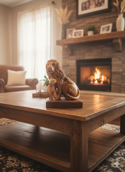 Lion and the Lamb Hand Carved Olive Wood Sculpture from Bethlehem Holy Land