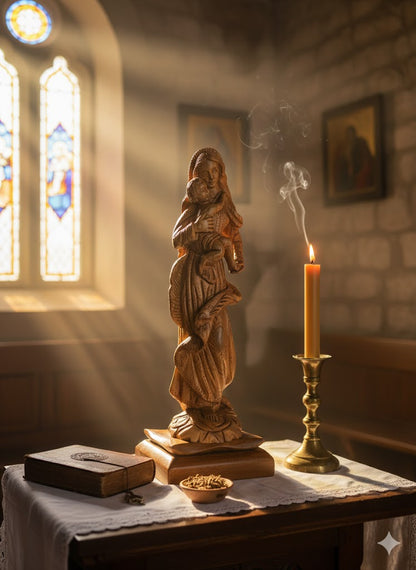 Hand Carved Olive Wood Virgin Mary & Baby Jesus Statue | Handmade in Bethlehem, Holy Land