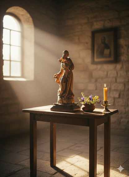Hand Carved Olive Wood St. Francis of Assisi Statue | Handmade Bethlehem Holy Land Christian Sculpture — 13.1 Inch