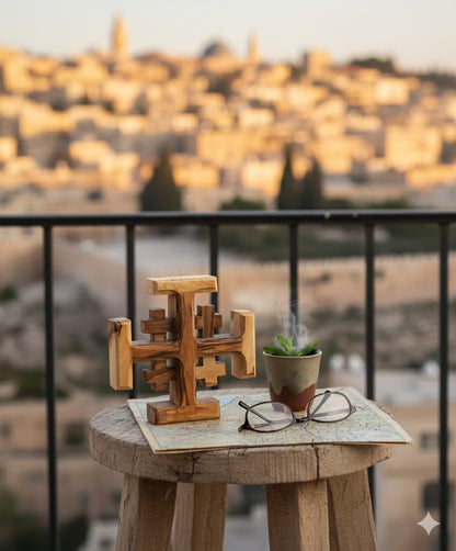 Olive Wood Crusader Jerusalem Cross from Bethlehem