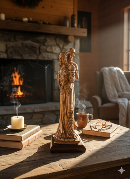 Hand Carved Olive Wood Holy Family Statue – Mary, Joseph & Baby Jesus | Handmade in Bethlehem