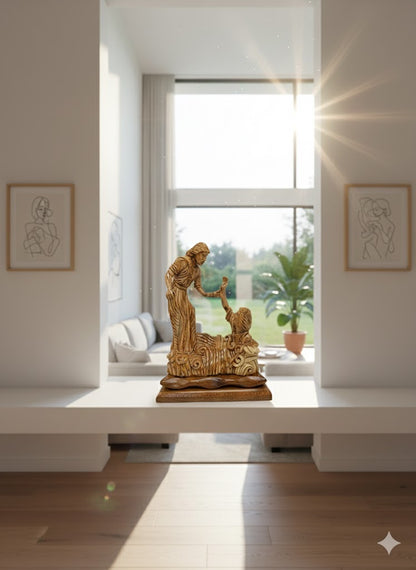 Hand Carved Olive Wood Jesus Saves Peter Statue | Handmade in Bethlehem, Holy Land — 14.8 Inch