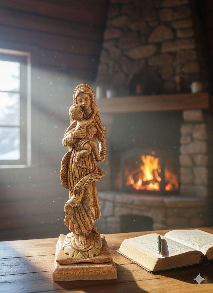 Hand Carved Olive Wood Virgin Mary & Baby Jesus Statue | Handmade in Bethlehem, Holy Land