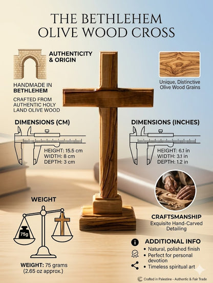 Handmade Olive Wood Cross from Bethlehem – Christian Cross Decor, Holy Land Gift – 6.1" 7.5" 9.25" 11.2" Sizes
