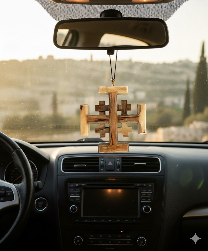 Olive Wood Crusader Jerusalem Cross from Bethlehem