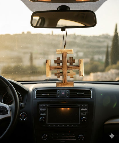 Olive Wood Crusader Jerusalem Cross from Bethlehem