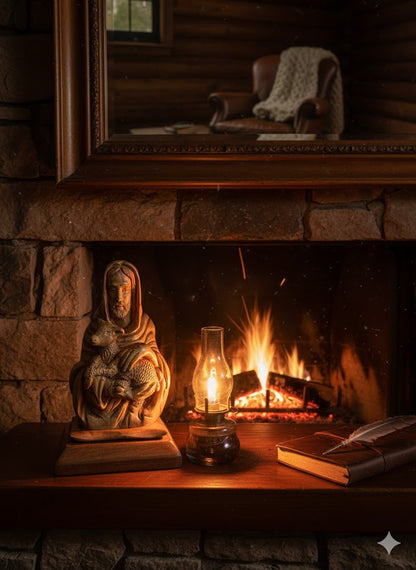 Hand Carved Olive Wood Good Shepherd Statue 8.3” | Handmade Bethlehem Holy Land Christian Sculpture — 8 Inch