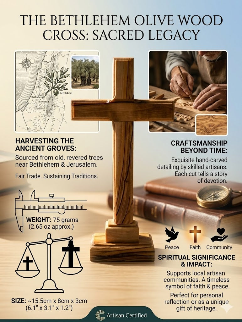 Handmade Olive Wood Cross from Bethlehem – Christian Cross Decor, Holy Land Gift – 6.1" 7.5" 9.25" 11.2" Sizes