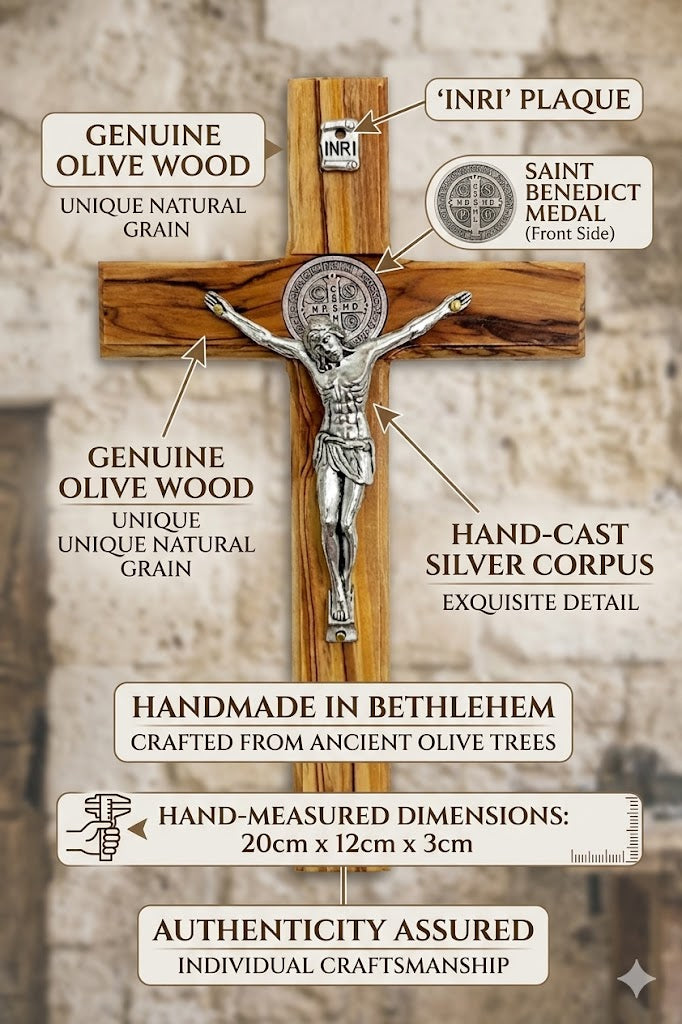 Handmade Olive Wood Saint Benedict Crucifix from Bethlehem – Catholic Wall Cross with - Additional View 14