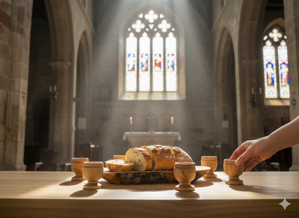 Olive Wood Mini Communion Cups Set of 6 with Bread Dish – Handmade in Bethlehem from Genuine Holy Land Olive Wood