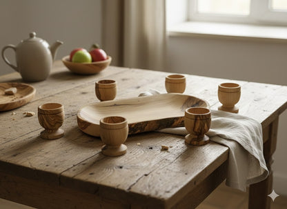 Olive Wood Mini Communion Cups Set of 6 with Bread Dish – Handmade in Bethlehem from Genuine Holy Land Olive Wood