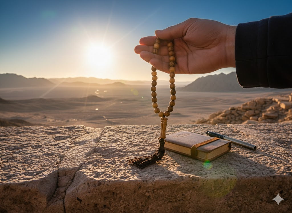 Olive Wood Prayer Beads 25 cm with Tassel, Handmade Wooden Worry Beads with Velvet Pouch, Smooth Round Beads for Prayer, Meditation & Daily Carry
