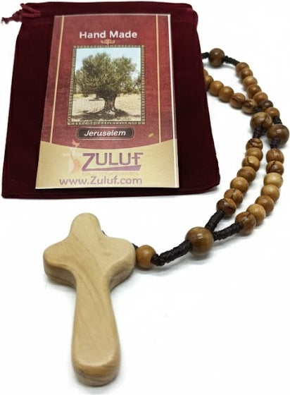 Olive Wood Rosary Handmade in Bethlehem – 11” Catholic Wooden Rosary with 33 Beads – Available as 1 Piece or Set of 3 – Includes Velvet Bag & Certificate – Holy Land Gift