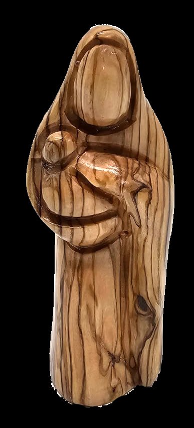 Virgin Mary Holding Baby Jesus Statue - Olive Wood Blessed Mother Figurine Handcrafted in the Holy Land – A Perfect Gift for Expecting Mothers, New Moms, or Any Occasion 5X1.7X1.8" - Zuluf