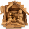 Authentic Wooden Nativity Stable, Hand Carved Olive Wood Indoor Nativity Scene from Bethlehem, 5.3 inch