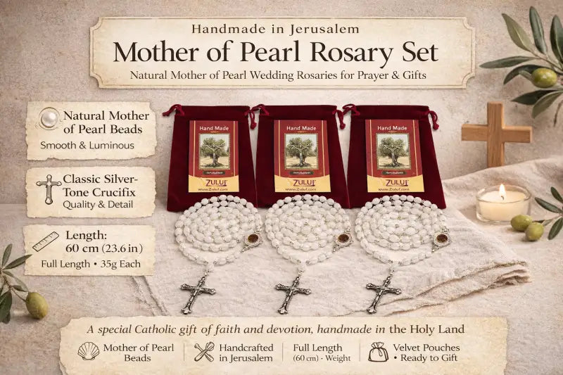 Zuluf mother of pearl rosary set 3 60cm full-length catholic prayer beads with silver-tone crucifix hand assembled