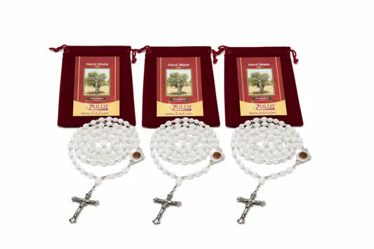 Zuluf mother of pearl rosary set 3 60cm full-length catholic prayer beads with silver-tone crucifix hand assembled