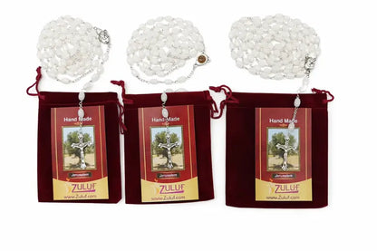 Zuluf mother of pearl rosary set 3 60cm full-length catholic prayer beads with silver-tone crucifix hand assembled