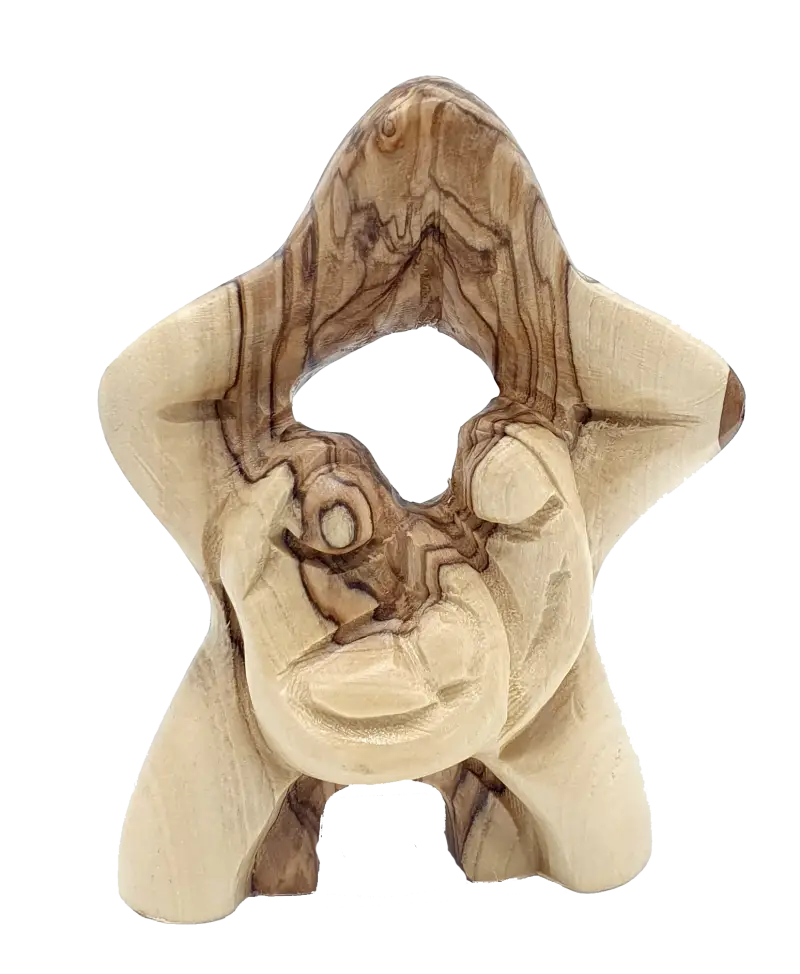 Zuluf olive wood holy family statue handcrafted in the land