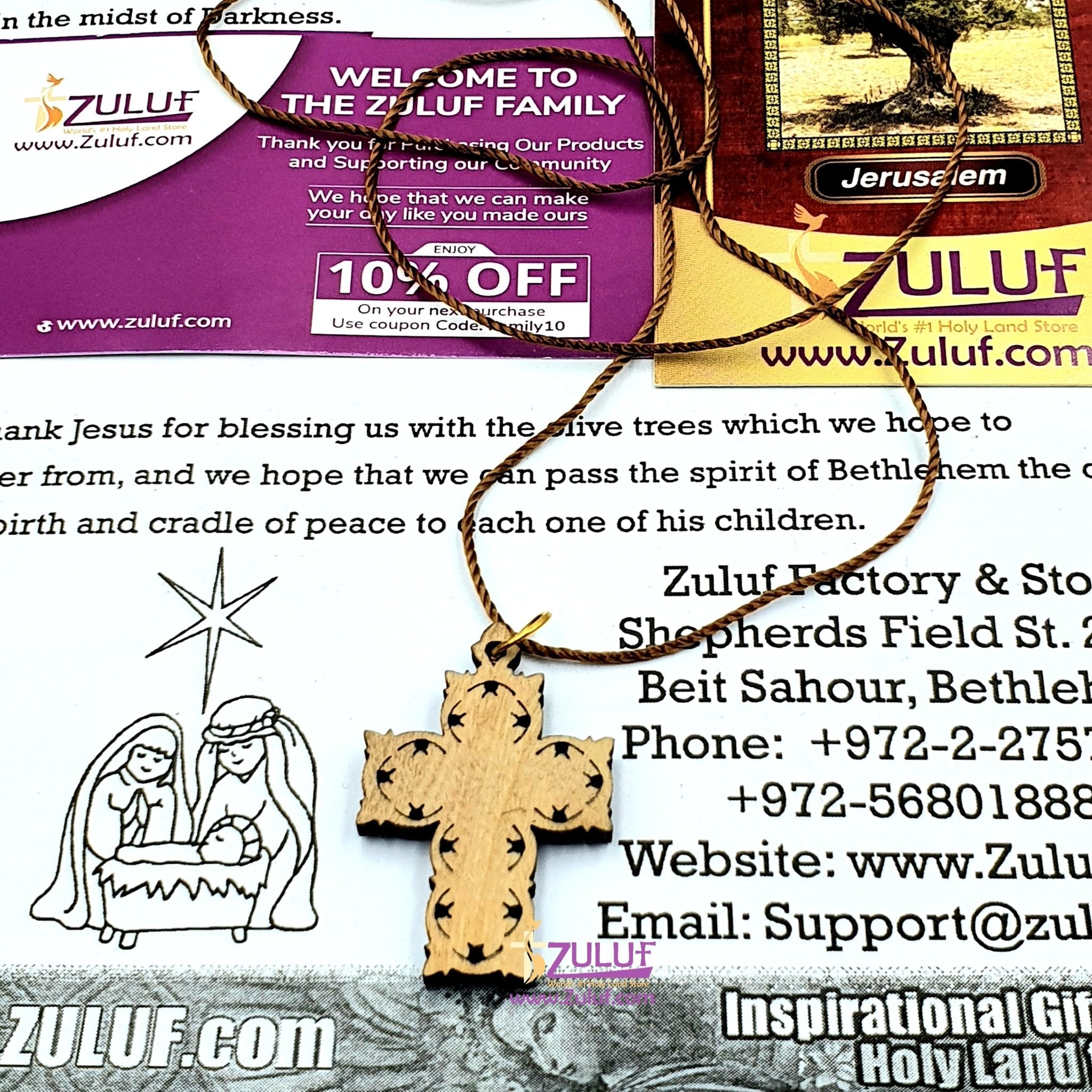 Artistic Olive Wood Cross Pendant with Mother of Pearl by Zuluf PEN188 - Zuluf