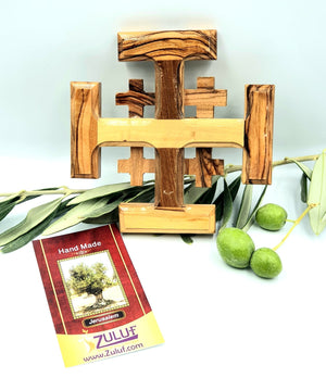 Authentic Olive Wood Jerusalem Crusader Cross – Timeless Symbol of Faith from the Heart of the Holy Land - Zuluf