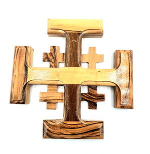Authentic Olive Wood Jerusalem Crusader Cross – Timeless Symbol of Faith from the Heart of the Holy Land - Zuluf