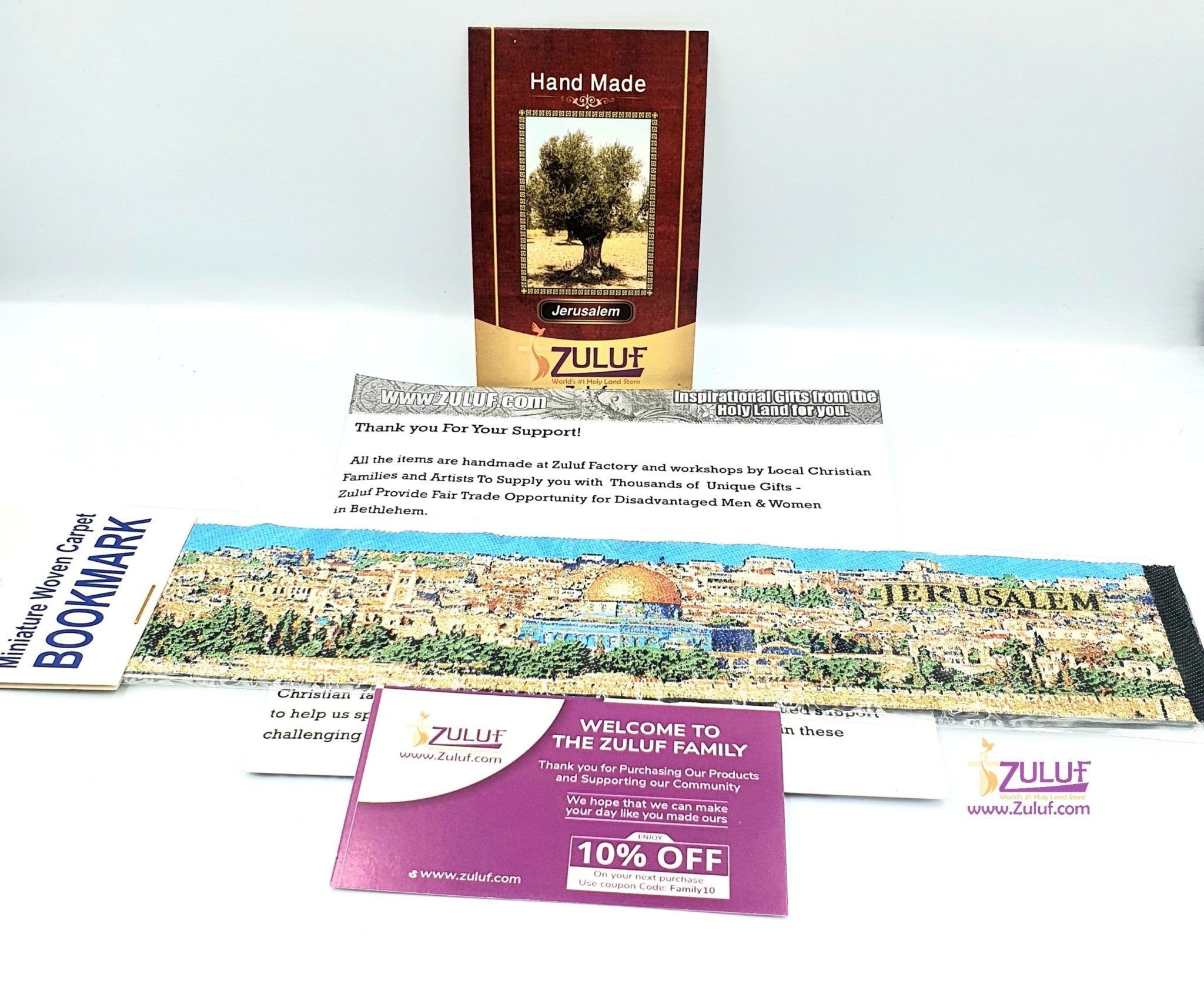 Authentic Woven Carpet Bookmarks Oriental Carpet Jerusalem Walls City with Zuluf Certificate - Zuluf