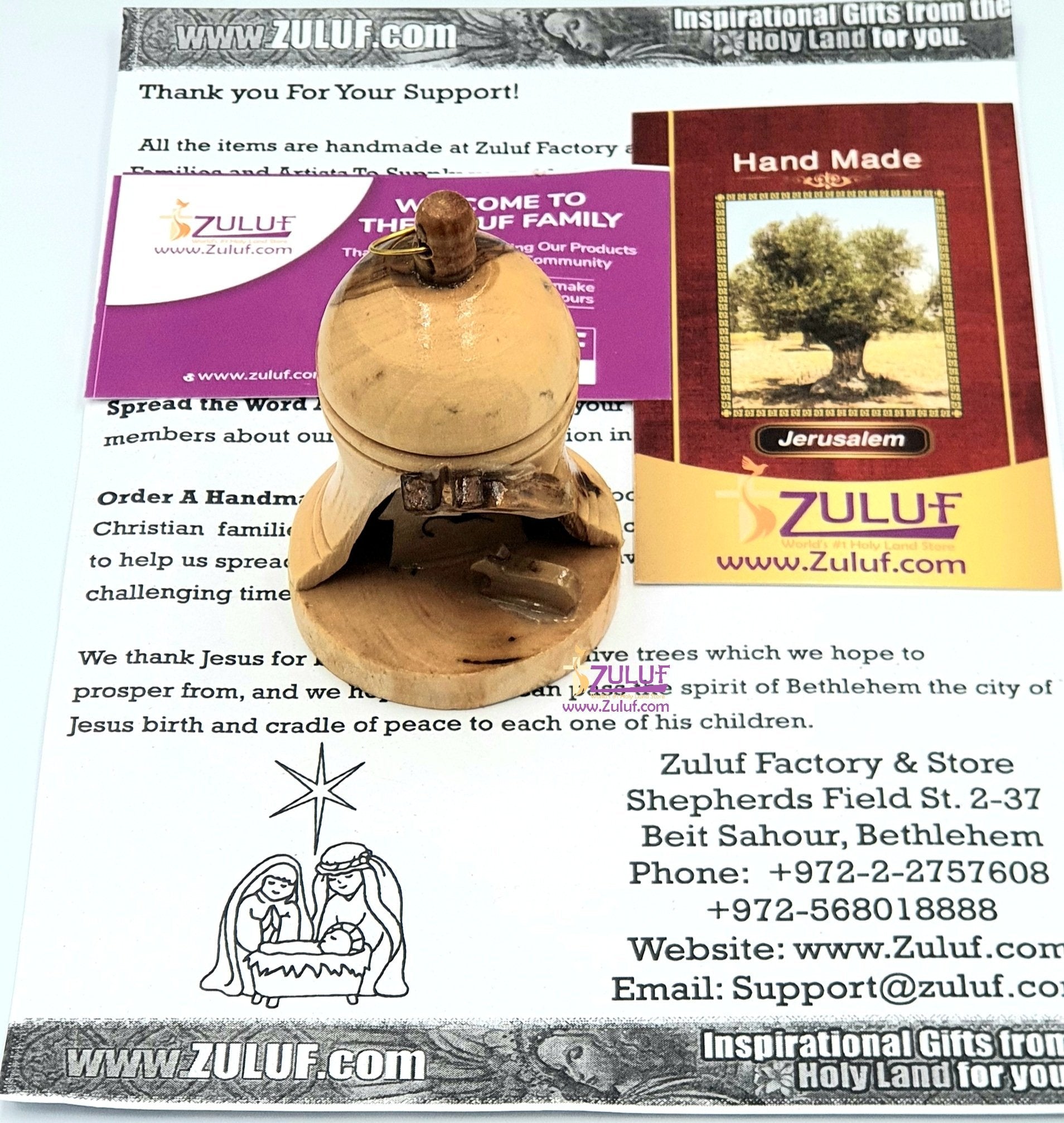 Beautiful Small Nativity Bell Ornament Hand Made From Holy Land Zuluf - (ORN014) - Zuluf