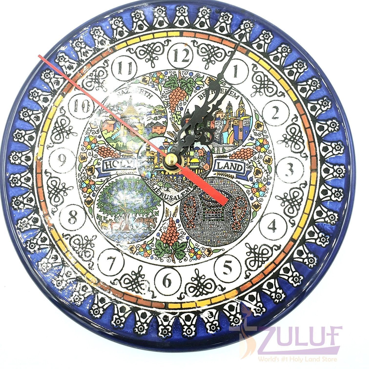 Best Christian Gift Middle size ceramic wall clock bethlehem 22cm x 22cm CER035 - Zuluf