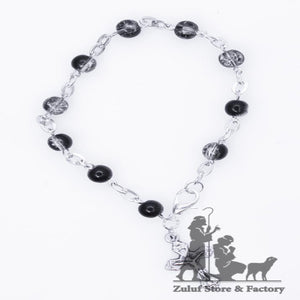 Black Crystal Rosary Bracelet With Silver Chain and Crucifix - BRA014 - Zuluf