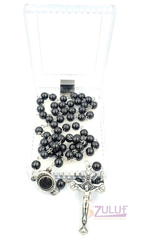 black Hematite Rosary stone Praying Rosary with Crucifix & Holy Soil - ROS010 - Zuluf