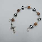 Black metallic bracelet and olive wood pieces with cross BRA066 - Zuluf