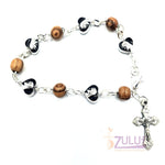 Black metallic bracelet and olive wood pieces with cross BRA066 - Zuluf