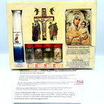 Blessed candles catholic Holy Land Set 7in1 Olive Wood Cross Set with 3 Bottles - Oil, Jordan Water & Holy Earth and Icon and Zuluf Certificate - HLG213 - Zuluf