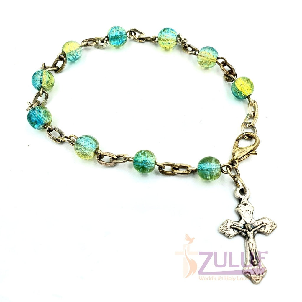 Blue Crystal Rosary Bracelet With Silver Chain and Crucifix - BRA024 - Zuluf